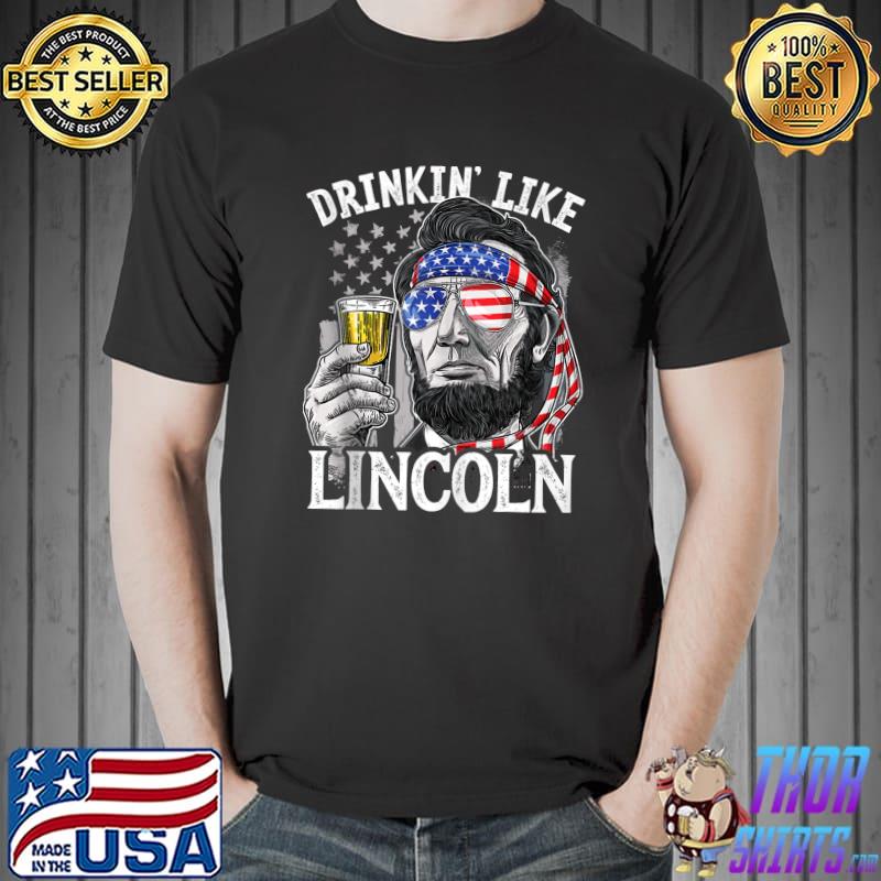 Funny Flag US Drinking Beer Like Lincoln Beer 4th of July Men Women Essential T-Shirt
