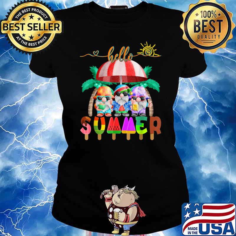 Hello Summer Gnome Funny Beach Summer Vacation T-Shirt Ladies tee