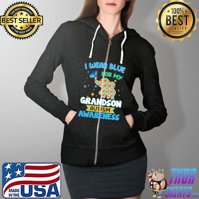 I Wear Blue For My Grandson Autism Awareness Elephant Shirt Full Zip Hooded