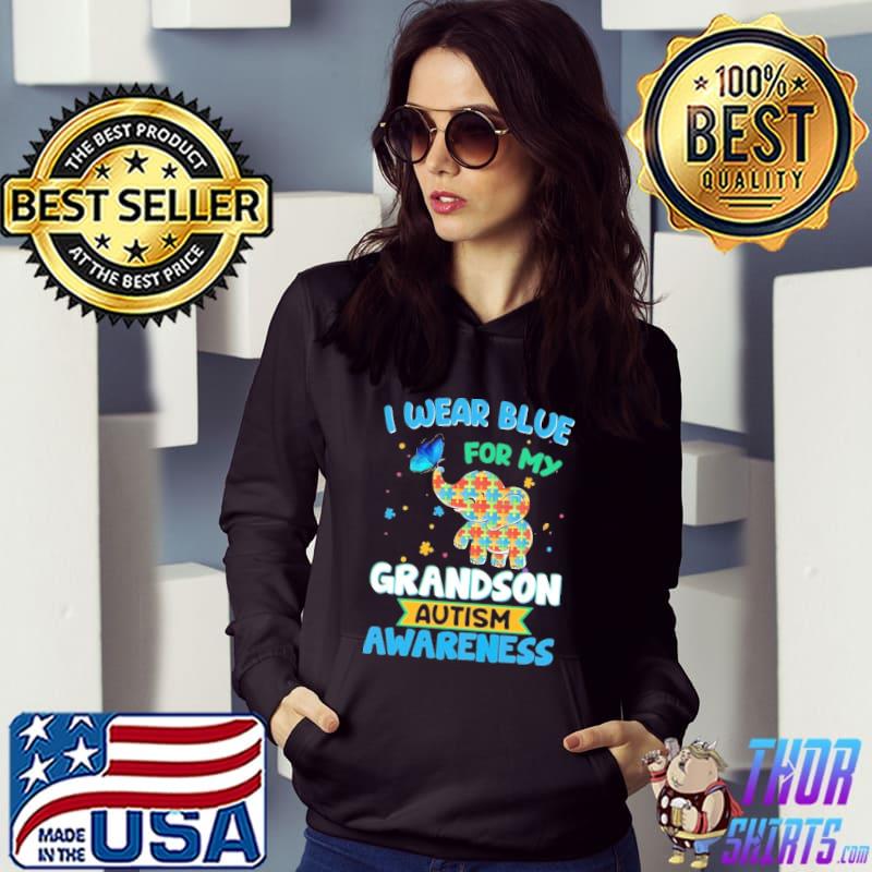 I Wear Blue For My Grandson Autism Awareness Elephant Shirt
