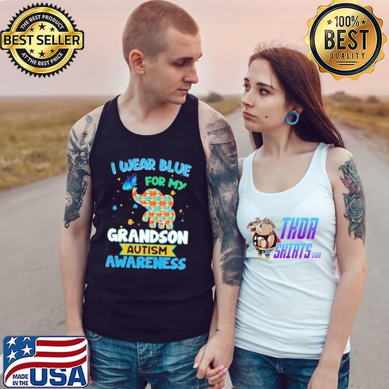 I Wear Blue For My Grandson Autism Awareness Elephant Shirt Tank Top