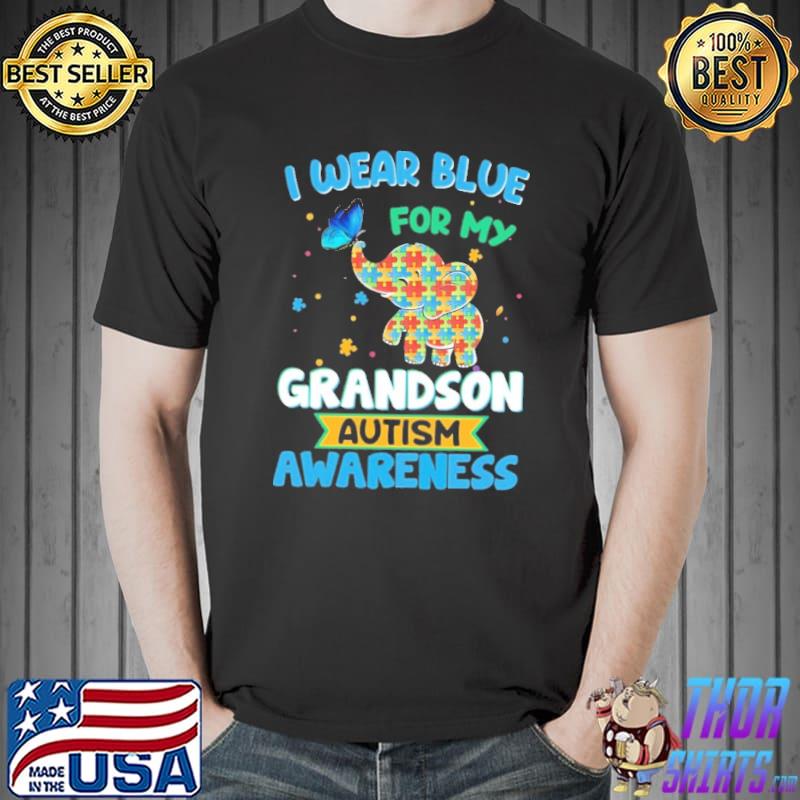 I Wear Blue For My Grandson Autism Awareness Elephant Shirt Unisex