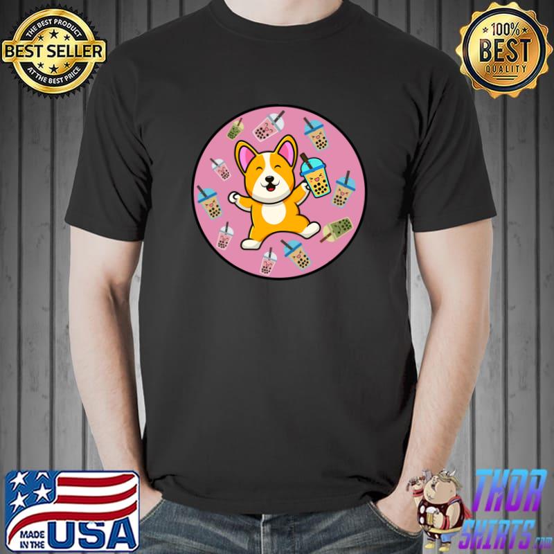 Kawaii corgi drinking boba tea T-Shirt