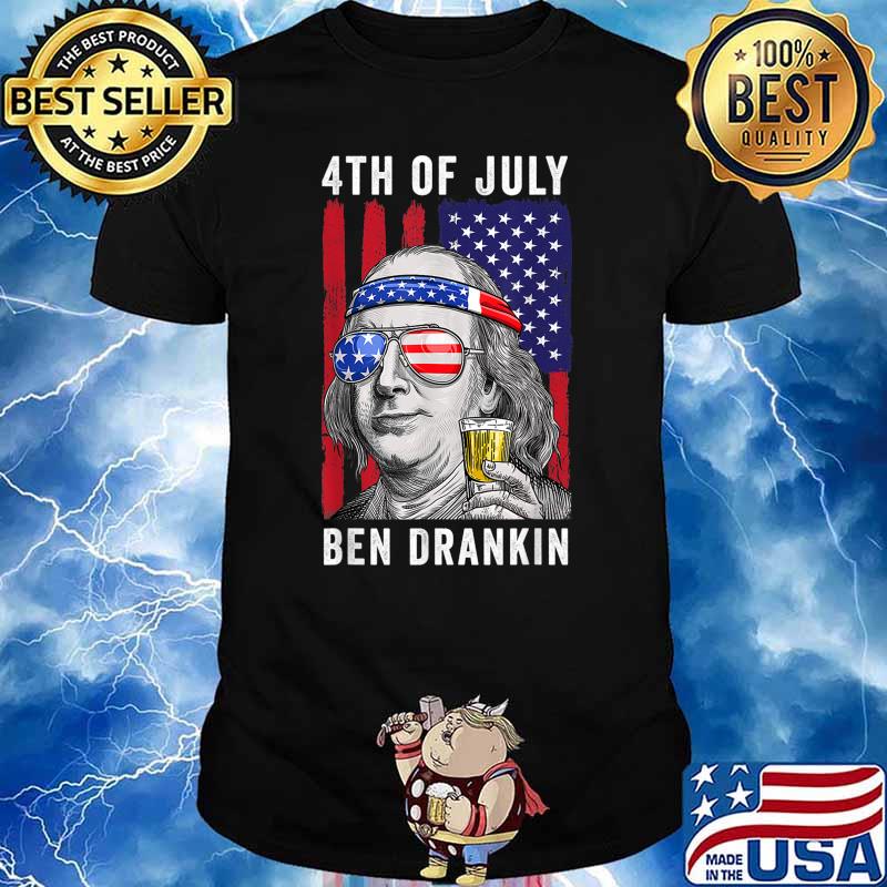 Mens Ben Drankin 4th Of July Usa Flag Vintage Independence Day T-Shirt