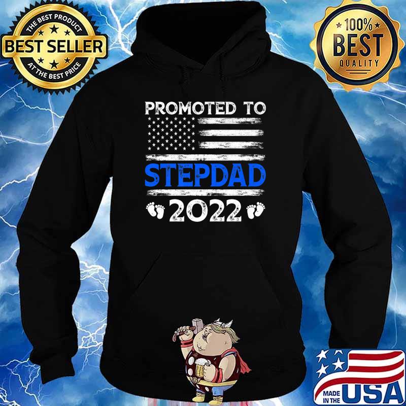Mens Retro Promoted To Stepdad 2022 USA Flag Father's Day Premium T-Shirt Hoodie
