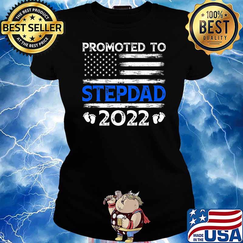 Mens Retro Promoted To Stepdad 2022 USA Flag Father's Day Premium T-Shirt Ladies tee