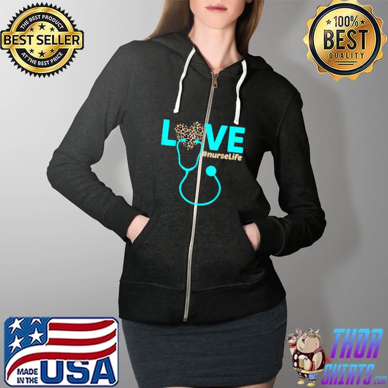 Nurse Life RN LPN CNA Healthcare Leopard Nurse Week 2022 T-Shirt Full Zip Hooded