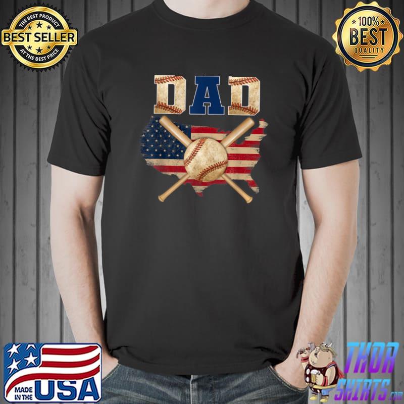 Vintage Proud Baseball Dad Cool American Flag T-Shirt Unisex