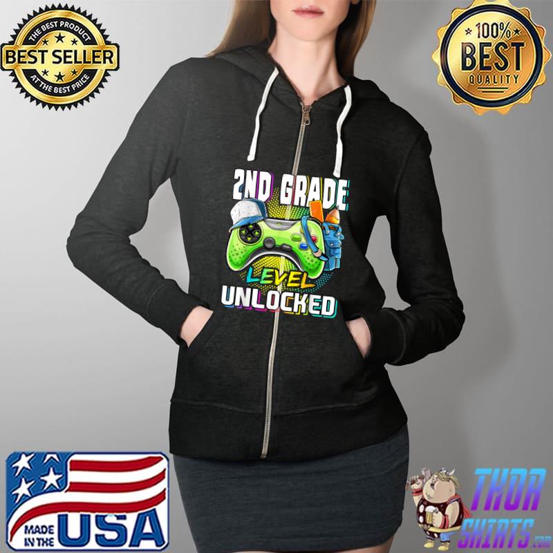 2nd Grade Level Unlocked Video Game Back to School Boys T-Shirt Full Zip Hooded
