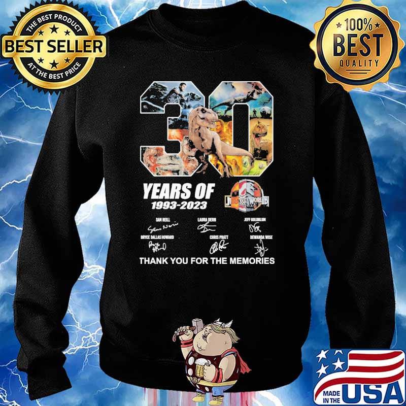 30 years jurassic world 1993 2023 thank for memories signatures s Sweater