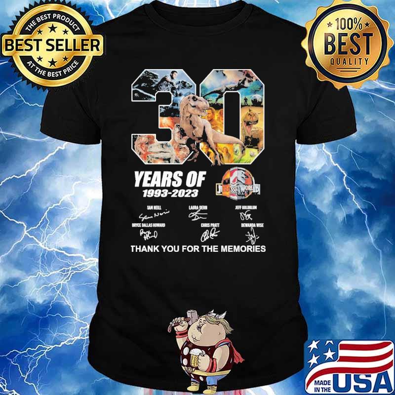 30 years jurassic world 1993 2023 thank for memories signatures shirt