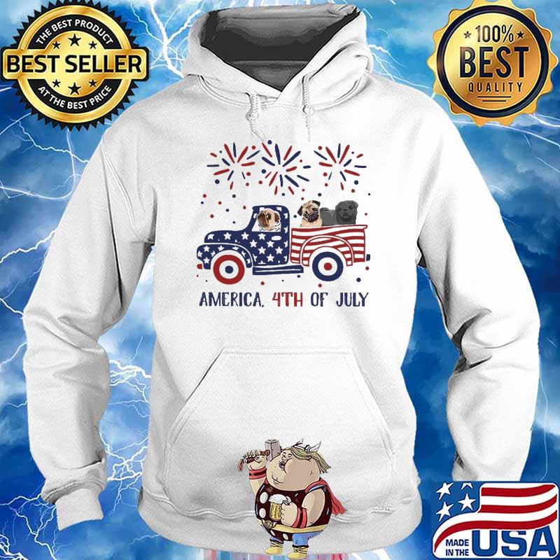 American Flag 4th Of July Truck Pug Shirt Hoodie