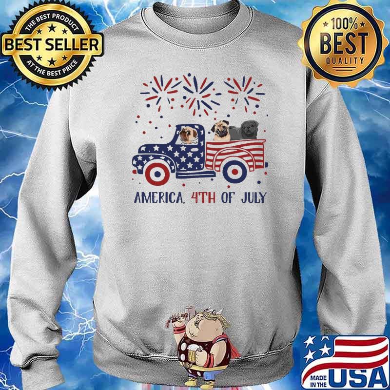 American Flag 4th Of July Truck Pug Shirt Sweater