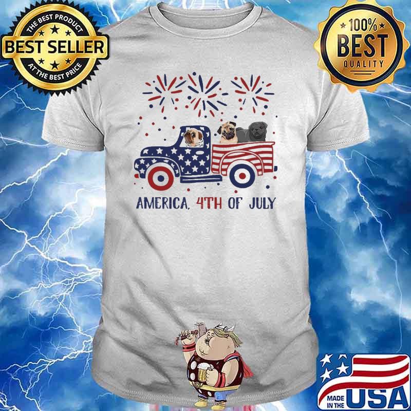 American Flag 4th Of July Truck Pug Shirt