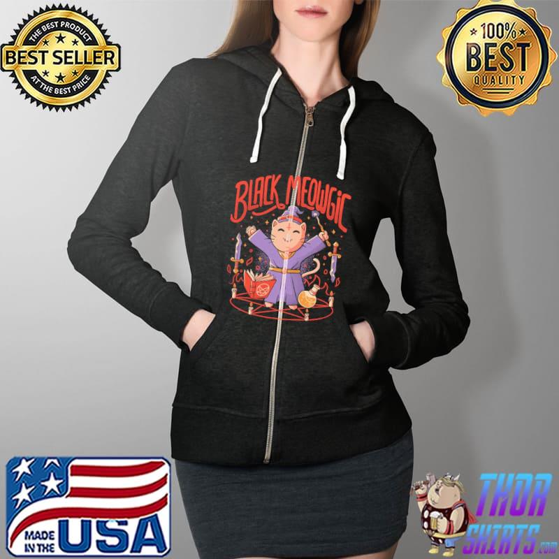 Black Meowgic Shirt Full Zip Hooded