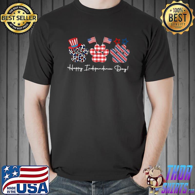 Cat Dog Paw Print American Flag USA Happy Independence Day T-Shirt