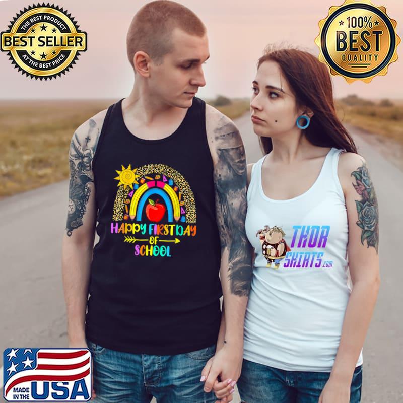 Happy First Day Of School Rainbow Leopard Women Teacher T-Shirt Tank Top