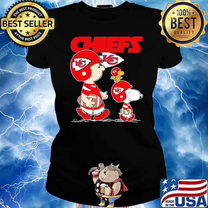 Kansas city Chiefs let's play Football together Snoopy NFL s Ladies tee