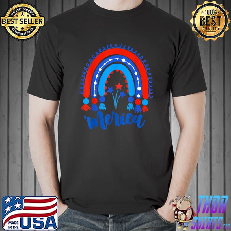 Merica Rainbow American Flag Independence Day Patriotic US T-Shirt