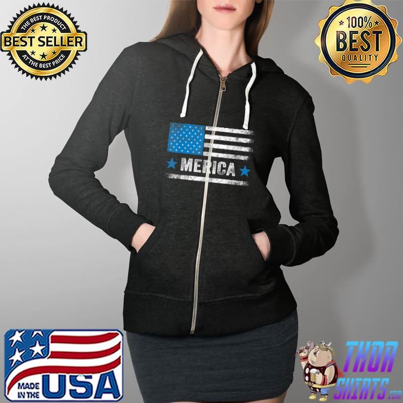 Merica Tee American Patriotic USA US Flag Tee 4th of July T-Shirt Full Zip Hooded