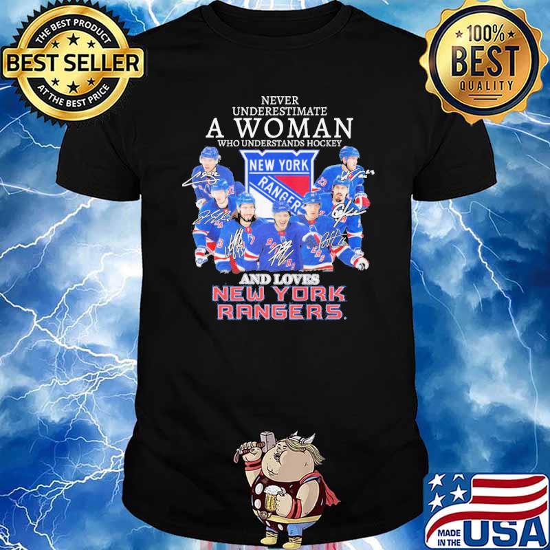 Never underestimate a woman understand hockey loves new york rangers shirt