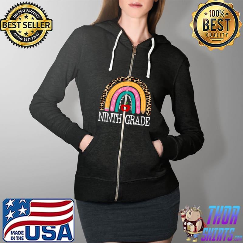 Ninth Grade Teacher Leopard Rainbow Student Back To School T-Shirt Full Zip Hooded