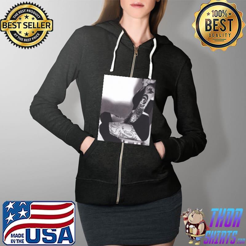 Realism charcoal drawing of sexy woman with tattoos T-Shirt Full Zip Hooded