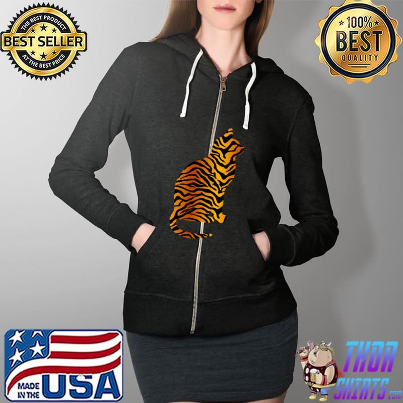 Tiger stripe Cat T-Shirt Full Zip Hooded