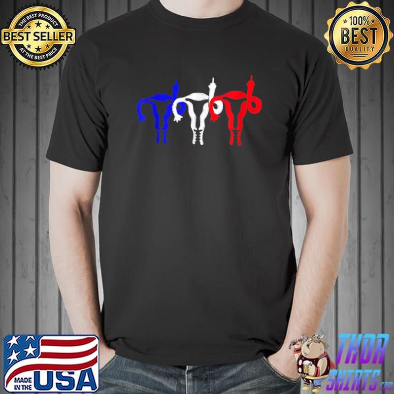 Uterus Shows Middle Finger Feminist Blue Red 4th of July T-Shirt