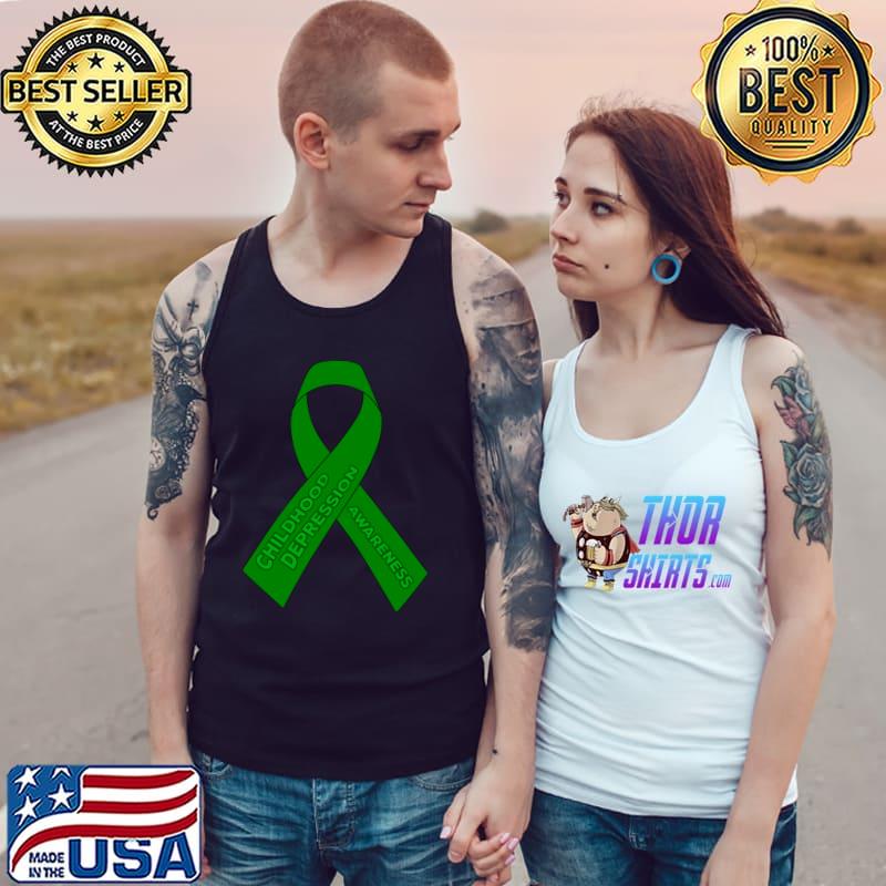 Childhood Depression Awareness Ribbon Green T-Shirt Tank Top