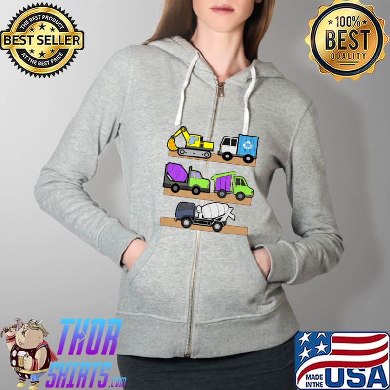 Construction Truck Excavator Concrete Mixer Dump T-Shirt Full Zip Hooded