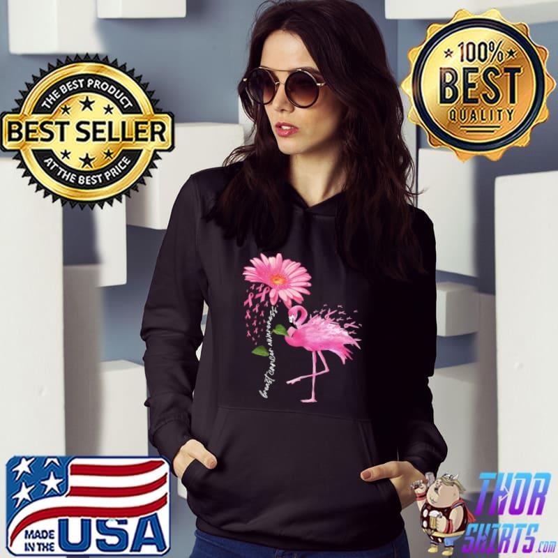 Flower Pink Ribbon Flamingon Breast Cancer Awareness T-Shirt Hoodie