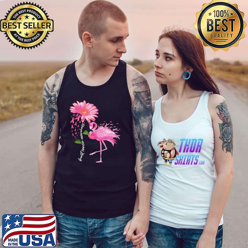 Flower Pink Ribbon Flamingon Breast Cancer Awareness T-Shirt Tank Top