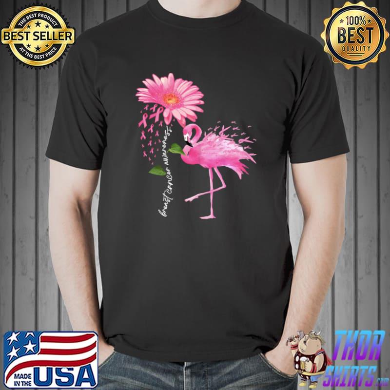 Flower Pink Ribbon Flamingon Breast Cancer Awareness T-Shirt