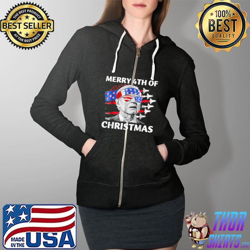 Merry 4th Of Christmas Joe Biden 4th Of July Usa Flag T-Shirt Full Zip Hooded