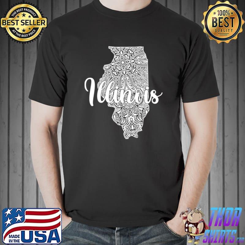 Patriotic Decorative Mandala Style Map of Illinois T-Shirt