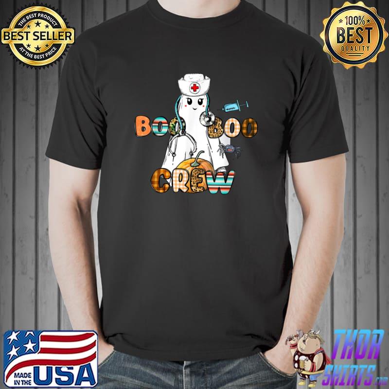 Boo Boo Crew Ghost Doctor Paramedic EMT Nurse Halloween Leopard T-Shirt