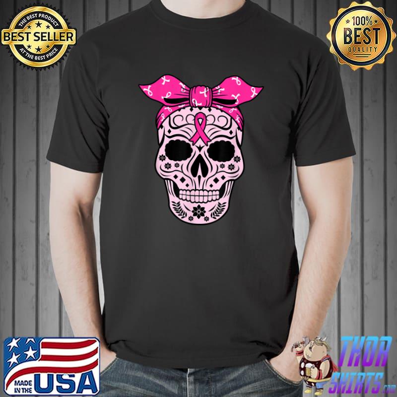 Breast Cancer Awareness Skeleton Pink Ribbon Support Halloween T-Shirt