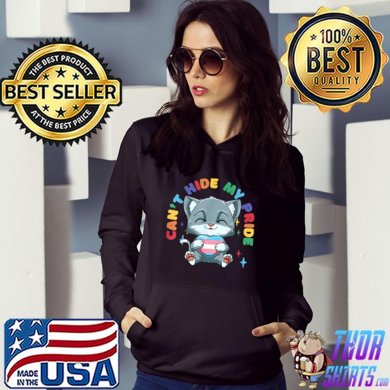 Can't Mide My Pride Transgender Pride Cat Hugging Transgender Heart T-Shirt Hoodie