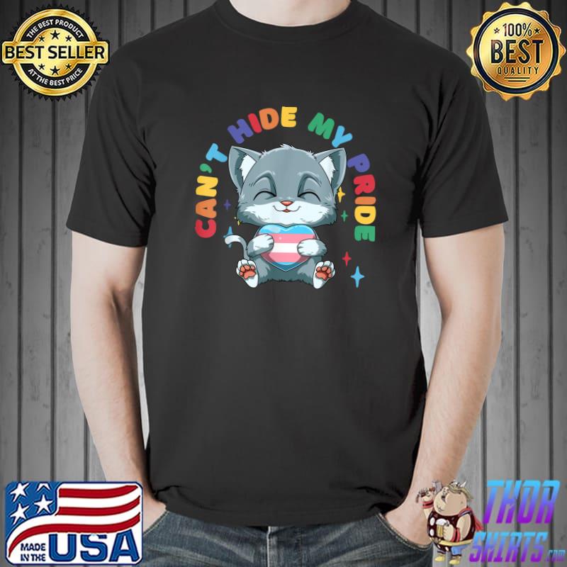 Can't Mide My Pride Transgender Pride Cat Hugging Transgender Heart T-Shirt