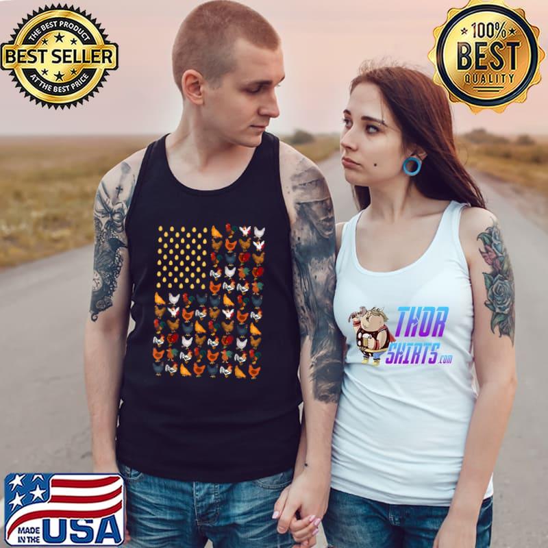 Chicken Rooster Hens Eggs American Flag Farmer Chicken Lover T-Shirt Tank Top