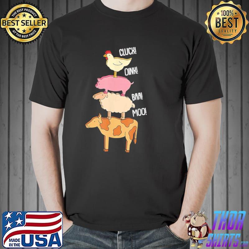 Cluck oink baa moo animal farm farmer cow pig and chicken shirt