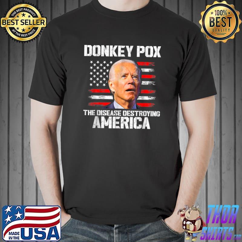 Donkey Pox The Disease Destroying America Joe Biden Vintage Usa Flag T-Shirt