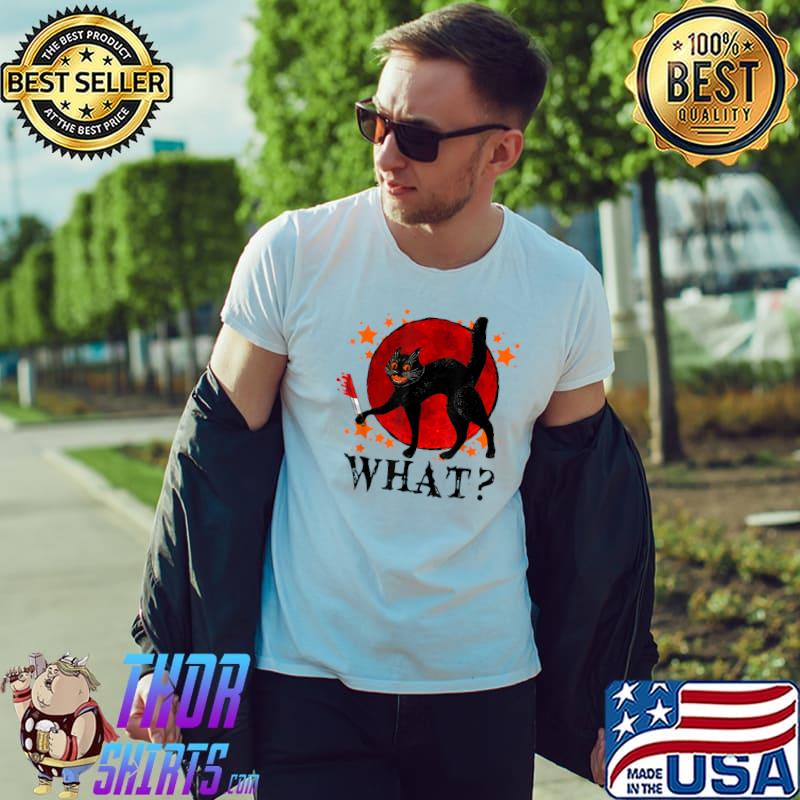 Halloween Cat What Black Cat With Knife Costume Blood Moon T-Shirt