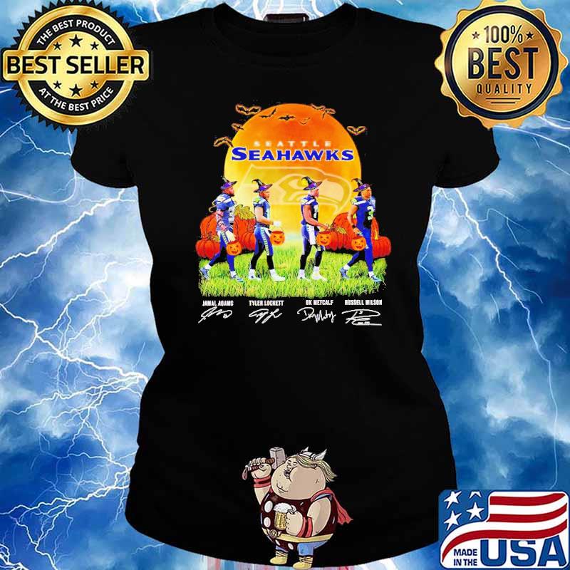 Halloween Seattle Seahawks signatures Abbey Road s Ladies tee