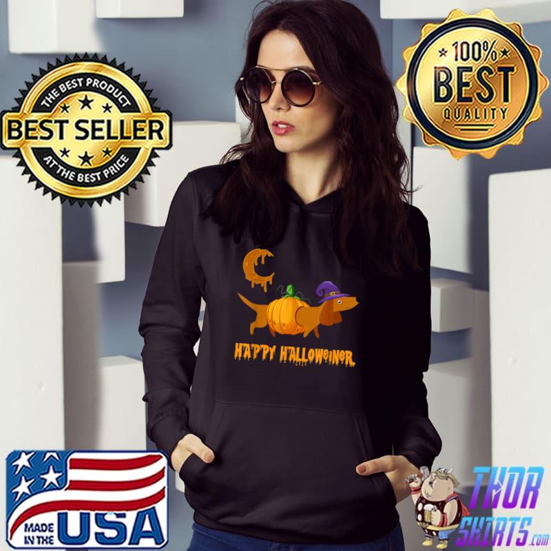 Happy Halloweiner Dachshund Hat Witch Pumpkin Moon Dogs Lover T-Shirt Hoodie