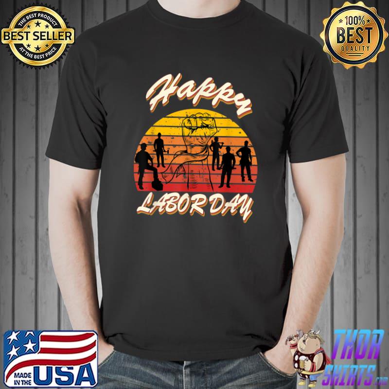 Happy Labor Day Union Worker Vintage Sunset T-Shirt