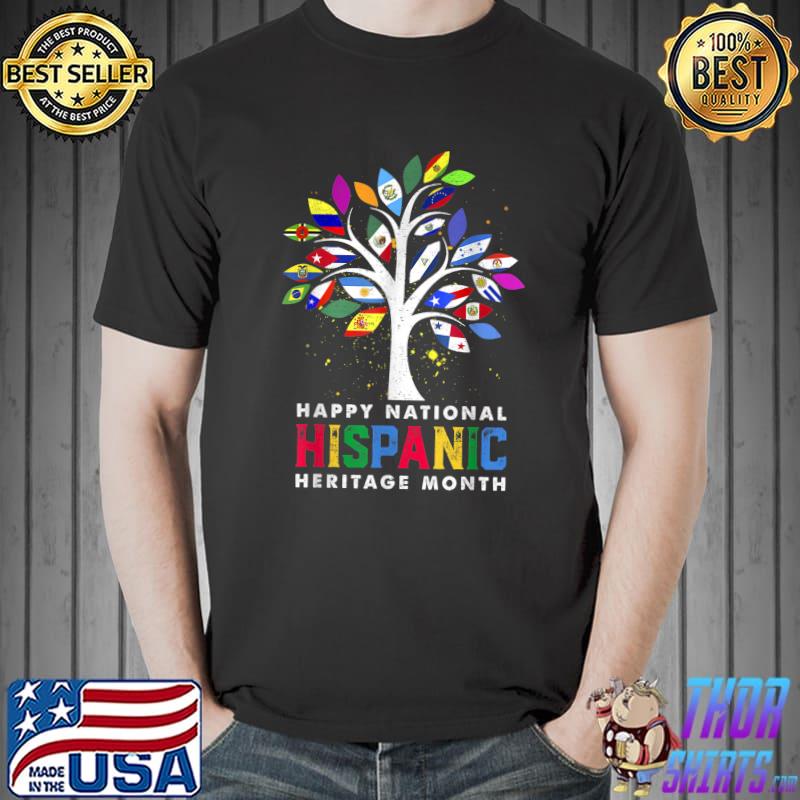 Happy National Hispanic Heritage Month Latino Countries Flags Tree T-Shirt