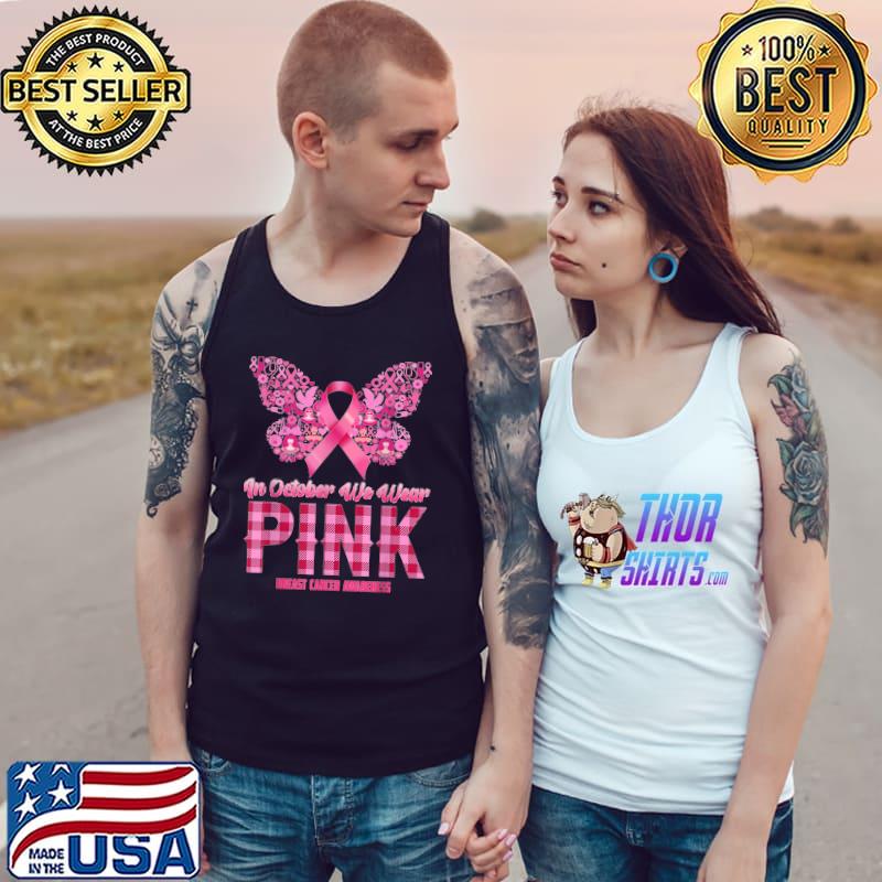 In October We Wear Pink Breast Cancer Awareness Butterfly T-Shirt Tank Top