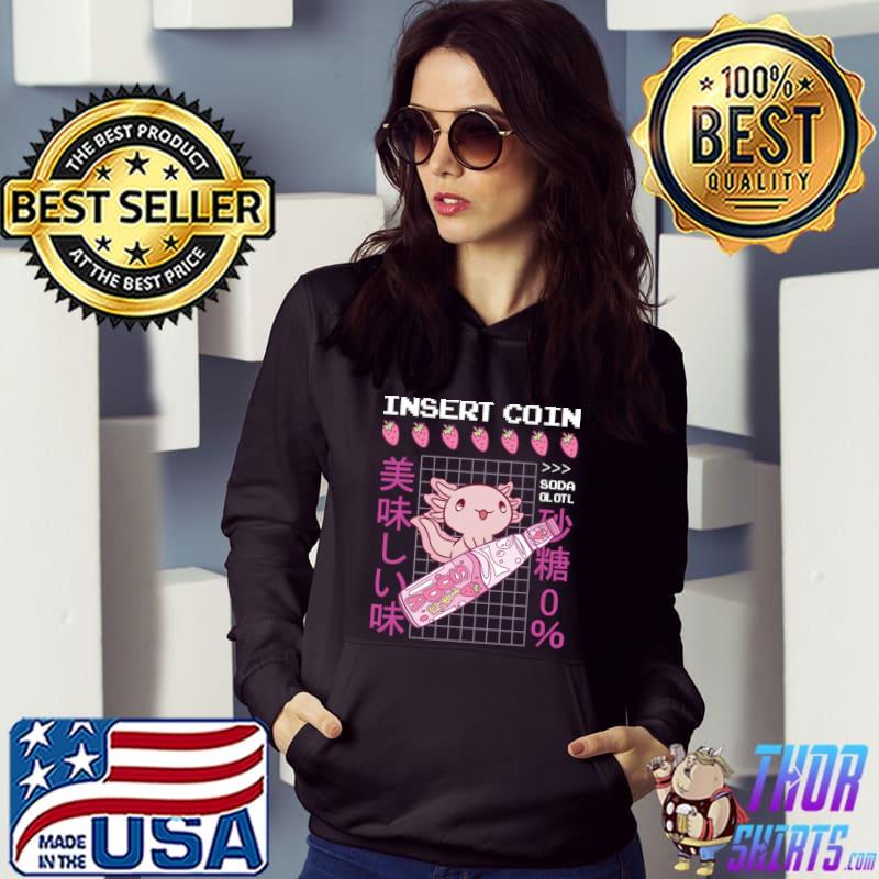 Insert Coin Kawaii Axolotl Riding Soda Aesthetic Japanese Anime T-Shirt Hoodie